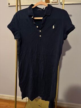 Ralph Lauren Navy Blue Polo Shirt Dress with White Pony